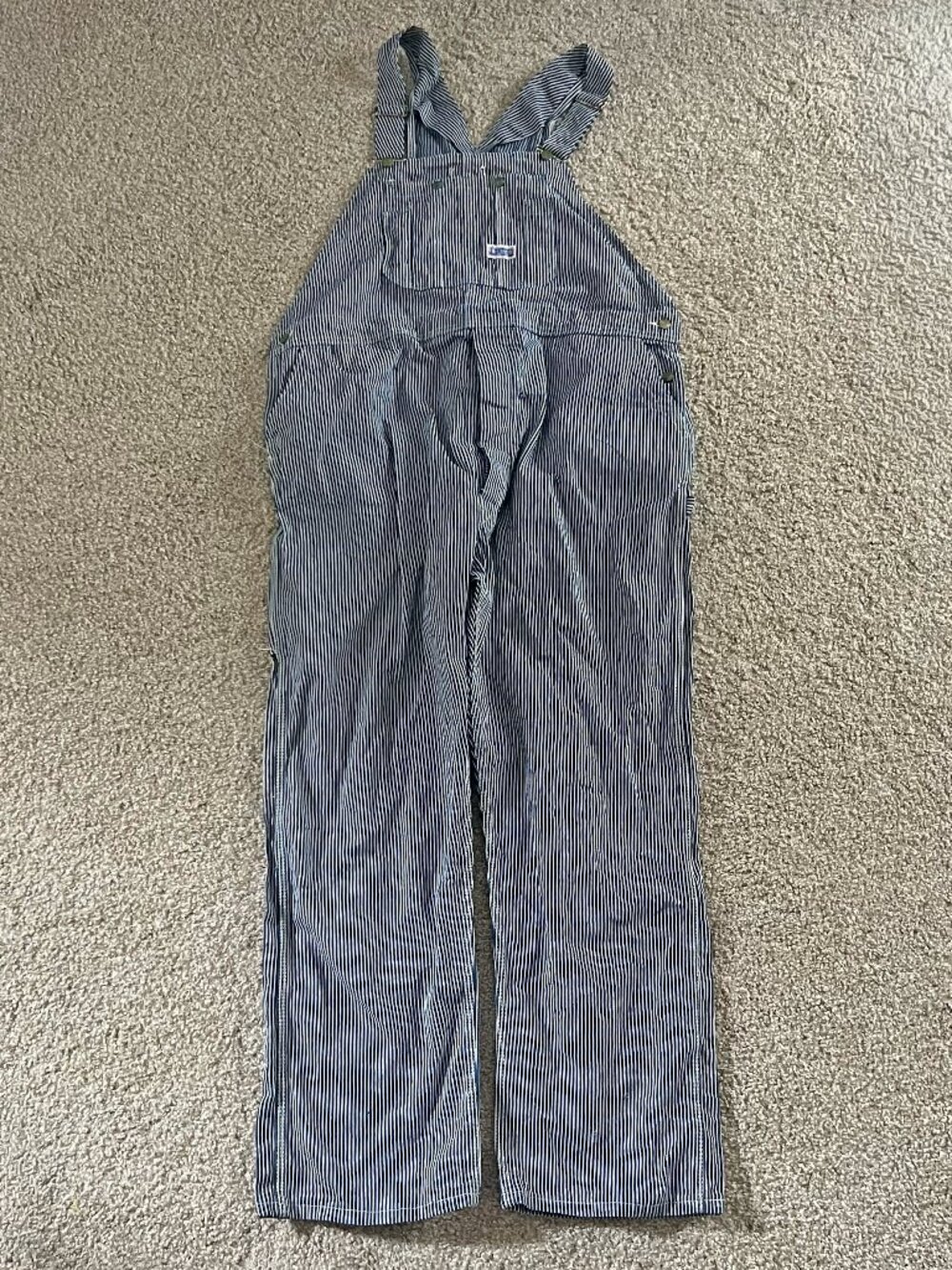 Vintage Big Smith Bib Overalls Mens Railroad Stripe Workwear Denim USA 48X32